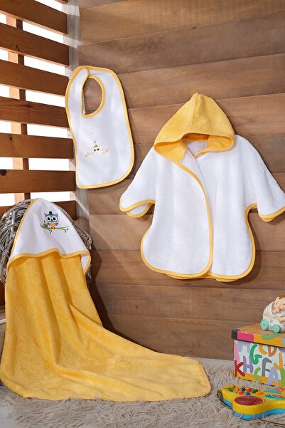 Z&R Home Tiny Owils 0-2 Yaş Bambu Kundak Seti Sarı