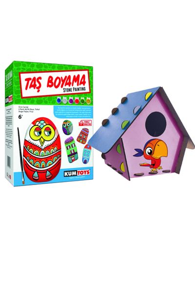 Redka Akıl Oyunları Wooden Bird House and Flourishing Intelligence Hand Skill with Stone Painting Detail