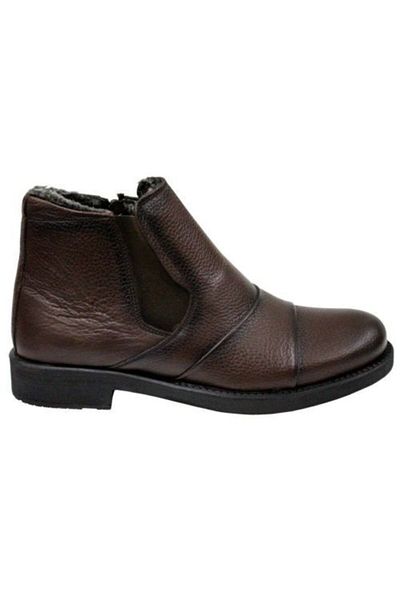 BTMZ Ανδρικές μπότες casual από γνήσιο δέρμα σκούρο καφέ με γούνα στο εσωτερικό