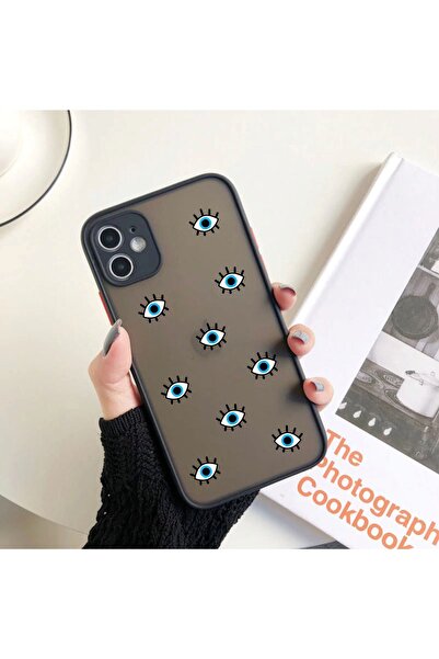 mooodcase Nazar Boncuklu Desen Iphone 11 Siyah Kamera Korumalı Lüx Telefon Kılıfı