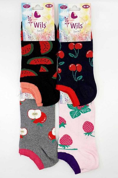 First Women's Black Booties Socks with Fruit Pattern 12 Pieces
