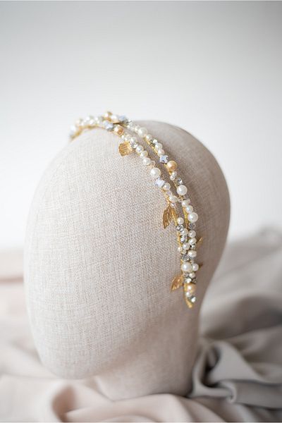 Eva Flore Women's Gold Pearl Stone Bridal Engagement Crown