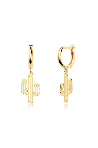 İNDİGO TAKI Sade Kaktüs Altın Kaplama Gümüş Küpe