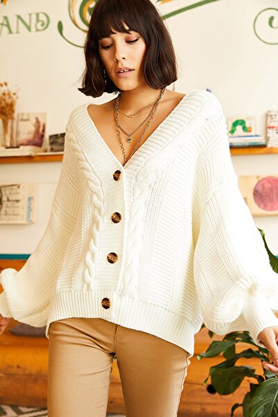 Olalook Dámská pletenina Ecru Chunky Braid Cardigan HRK-19000082