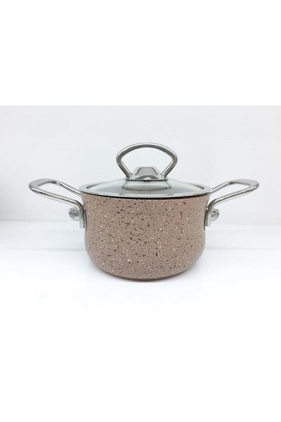 OMS Granite 14x8 Cm Mini Stew Pot with Glass Lid Coffee 3112skhv