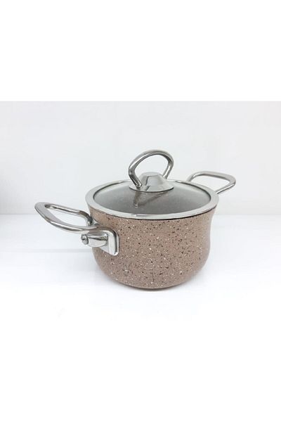 OMS Granite 14x8 Cm Mini Stew Pot with Glass Lid Coffee 3112skhv
