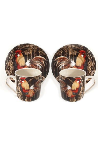 Bursa Porselen Dekor Black Rooster Pattern Coffee Cup of 2