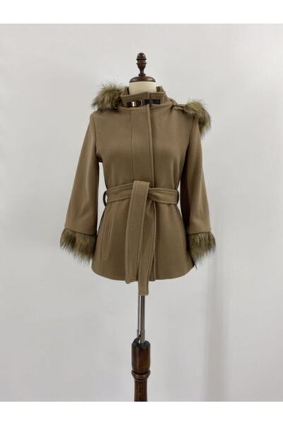 Lalezar Kadın Camel Suni Kürklü Truvakar Kol Kısa Kaban