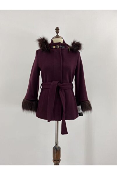 Lalezar Kadın Bordo Suni Kürklü Truvakar Kol Kısa Kaban