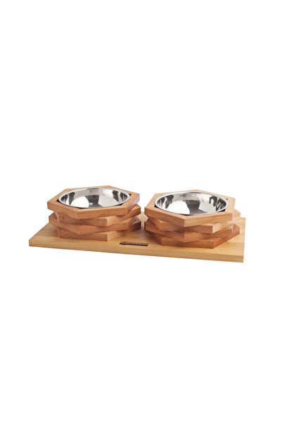wood and tail Mama Kabı Hexxup Large Ahşap Tasarım Büyük Irk Köpek Mama Ve Su...