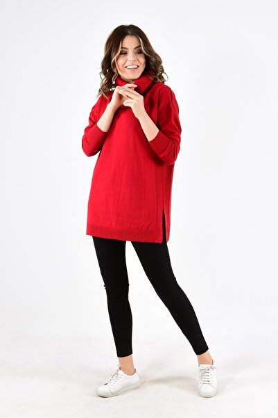 ModaPlaza Red Degaje Collar Knitwear Tunic - Women's 2319