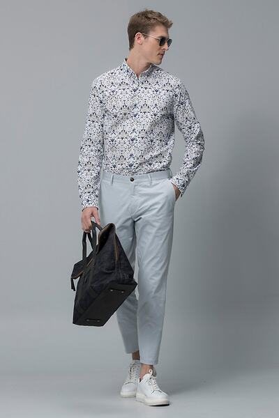 Lufian Gabi Smart Erkek Chino Pantolon Slim Fit Açık Gri