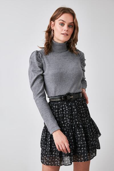 Trendyol Collection Black Floral Lined Flounce Chiffon Mini Woven Skirt TWOAW21ET0410