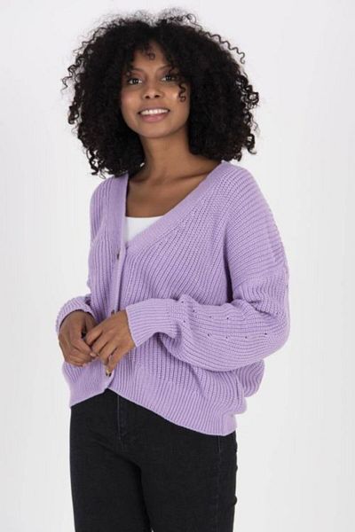 FY Giyim Women's Lilac V-Neck Buttoned Knitwear Cardigan