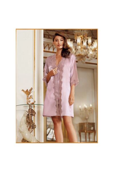 PERİN Set de cămașă de noapte scurtă din satin roz, 6 piese, pentru mireasa, ...