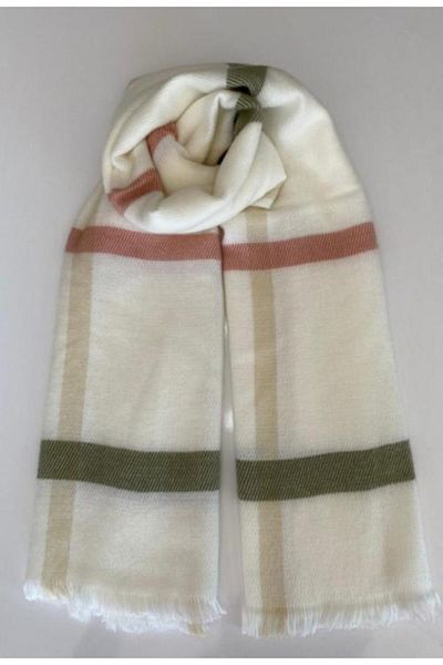 Makro Optik White Pink Striped Plaid Scarf