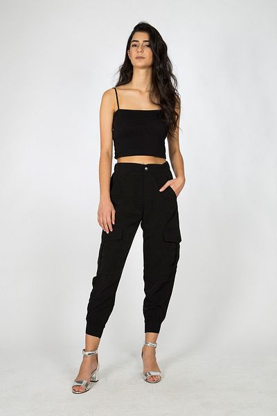 Berm Women's Black Elastic Waist Jogger Cargo Pocket Trousers