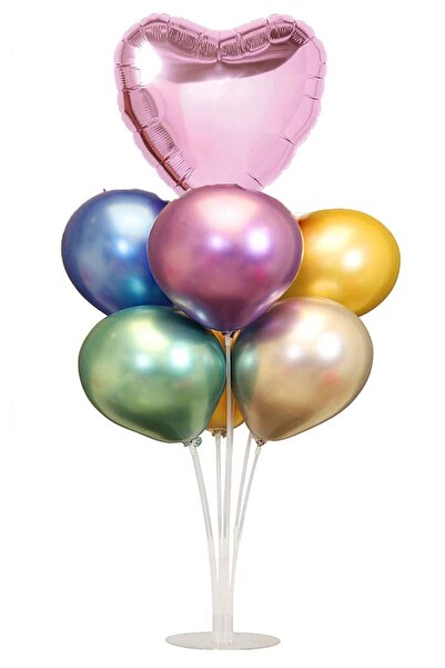 Partifabrik Harnaș cromat cu balon din folie de inimă - cu suport