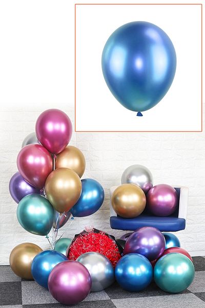 Kazanabil 10pcs Chrome Balloon Shiny Decoration Balloons Blue