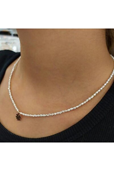 Erer Gümüş Gümüş Yoncalı Doğal Kum Incisi Kolye Gl86e3