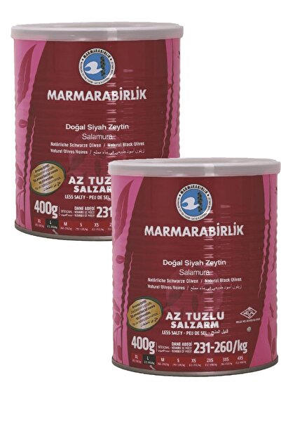 MarmaraBirlik Hiper Az Tuzlu Siyah Zeytin 231-260 (l) 400gr Tnk ( 2 Adet )