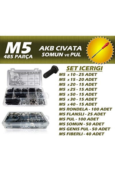 Site Hırdavat 485 Parça M5 Akb Civata Somun Ve Pul Seti & Lokma Tornavida