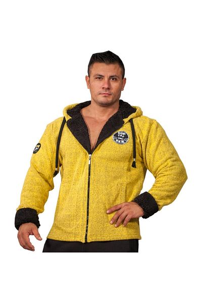 Big Sam Fur Detailed Knitted Textured Yellow Hooded Jacket 4055