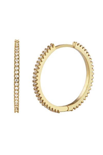 Afrodit Silver 20 Mm Altın Rengi Taşlı Halka Gümüş Küpe