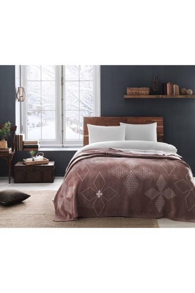 Taç Pamuklu Battaniye Çift Kişilik- Brenna Kahve- 200x220 Cm