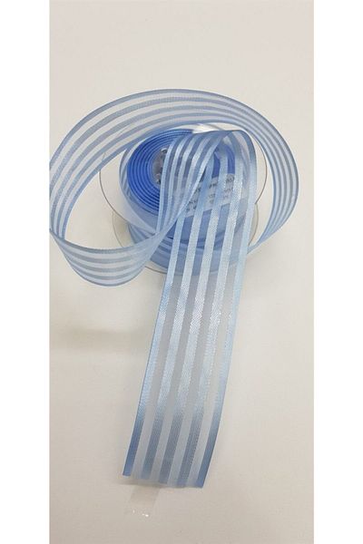 Hobigram Panglică din șifon cu 5 dungi Baby Blue Pachet cadou Panglică ornamentată Prețul este de 1 metru - Sher decorativ