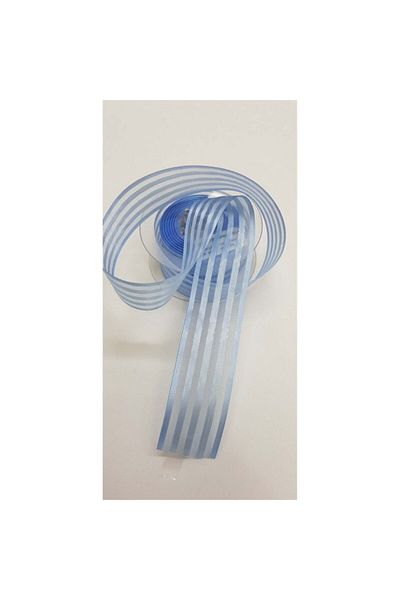 Hobigram Panglică din șifon cu 5 dungi Baby Blue Pachet cadou Panglică ornamentată Prețul este de 1 metru - Sher decorativ