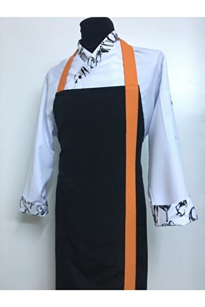 ADALILAR İŞ ELBİSELERİ مريلة بطول الرسن للطهي والمطبخ والمطعم والنادلة (شريط برتقالي)