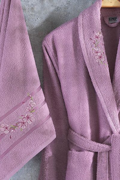 Zeynep Tekstil Arya 2 Piece Embroidered 100% Cotton Bathrobe Set
