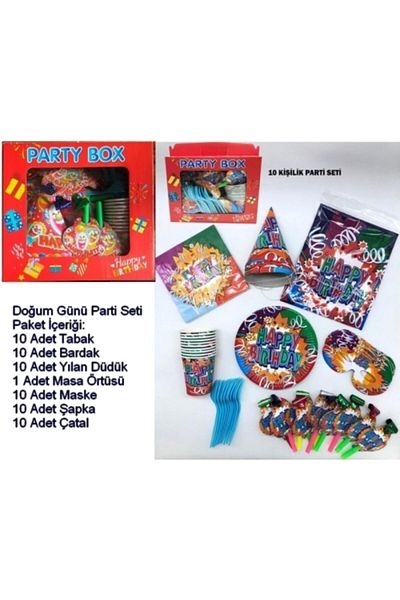 Toystop Party Box Celebration Set - 10 Persons for Children (1 Pack) Color Red