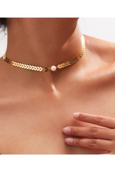 pop up store Fishbone Chain Pearl Detail Necklace