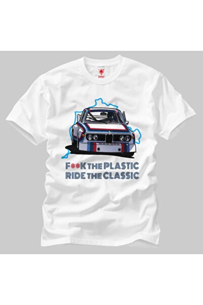 Crazy Ανδρικό λευκό μπλουζάκι Bmw Fuck The Plastic Ride The Classic