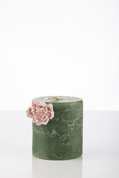 Missi 7x8 Gül Taşlı Yeşil Silindir Mum