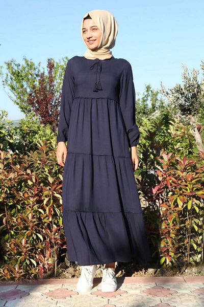 Bigdart Rochie hijab cu dantelă cu guler bleumarin pentru femei