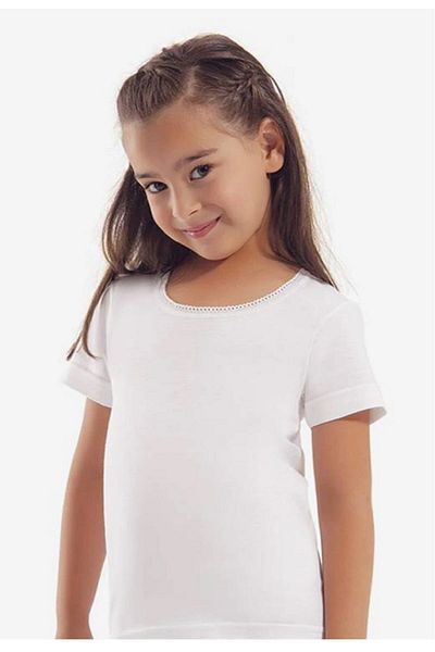 Öztaş Girl's White Kids Cotton Lace Half Sleeve White Undershirt