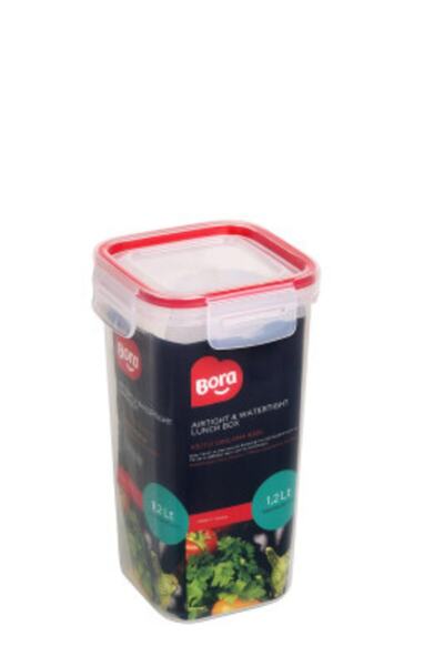Bora Plastik 1,2 Litre Click Kare Uzun Kilitli Saklama Kabı - Bo894