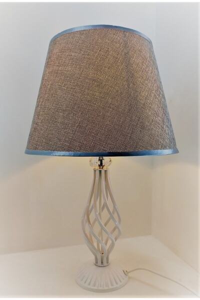 365GUNSERİSONU White Rustic Twisted Stone Metal Leg 30' Gray Fabric Hat Lamps...