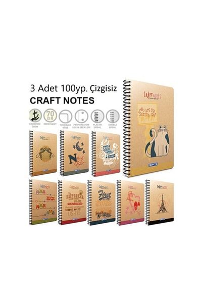 Gıpta Craft Notes 100pcsUnlined 17*24 3 Pieces Unlined Notebook