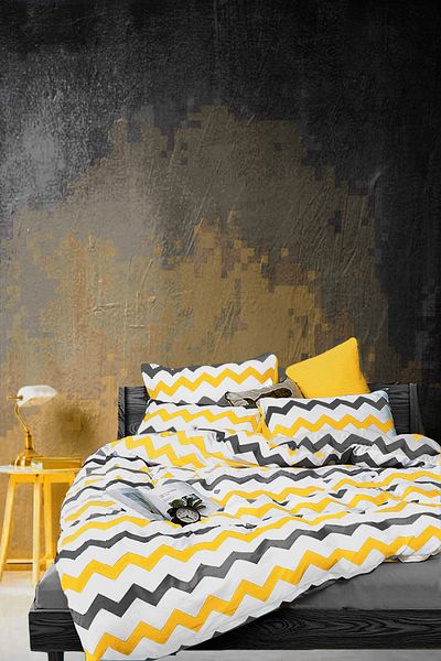 ALAMODE Set cuvertură de pilota unică din bumbac natural Zigzag galben