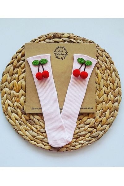 Asa Bebek Çocuk Baby Girl Red Cherry Pink Knee Socks