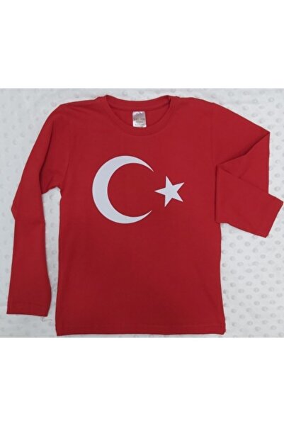 Lollico Unisex Çocuk Kırmızı Ay Yıldız Türk Bayraklı Uzun Kollu T-shirt
