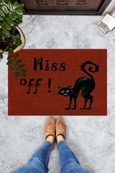 Evsebu Siyah Kedi Dekoratif Kapı Önü Paspası