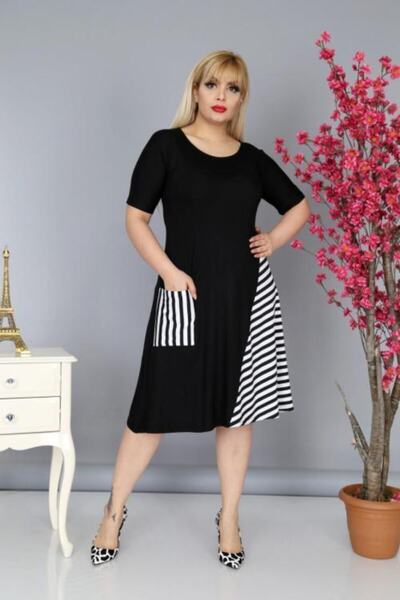 Mezura Γυναικείο Μαύρο Φόρεμα Βισκόζης Plus Size