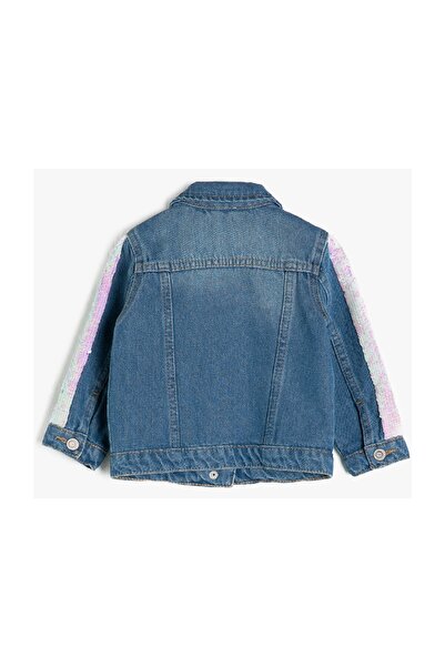 Koton Kız Çocuk Mavi Pullu Klasik Yaka Jean Ceket
