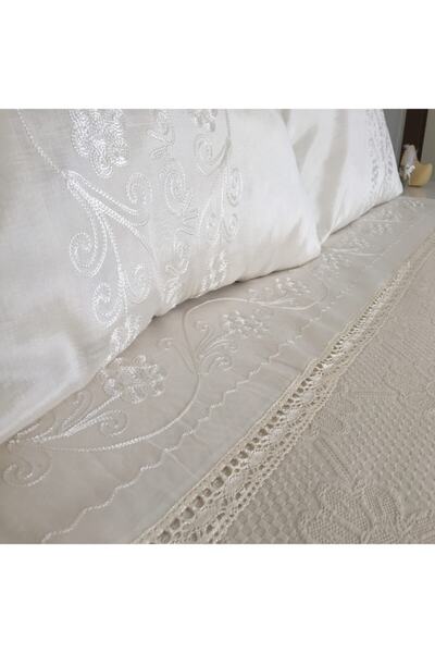 Yavuz Tekstil Çift Kişilik Ipek Pike Takımı Naturel El Işçiliği