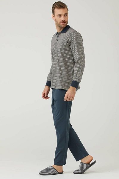Sementa Ανδρικό Σετ Πιτζάμες Polo Neck - Μπεζ - Καπνιστή